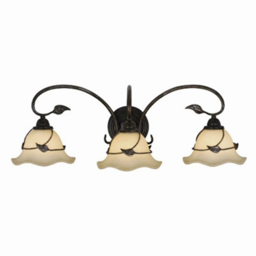 * | Buy Traditional Vaxcel Vine 3-Light Vanity Light With Amber Flake Glass 27.5W In. Oil Shale