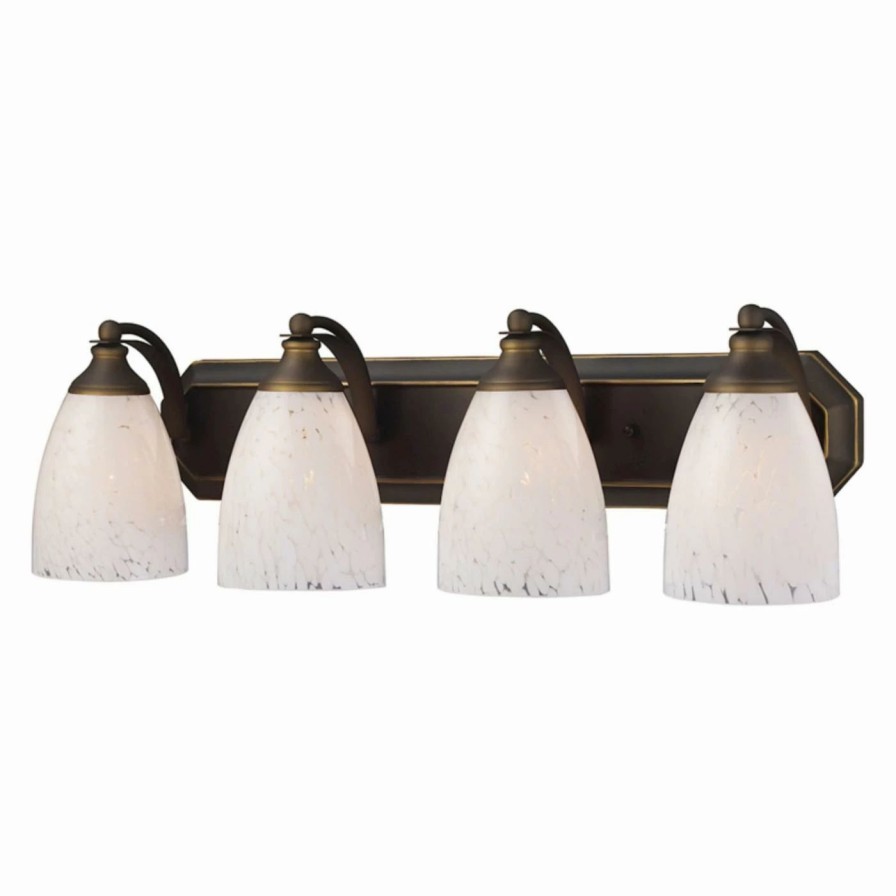 * | Budget Transitional Elk Lighting Bath And Spa 570-4 Bathroom Vanity Light With Snow White Glass