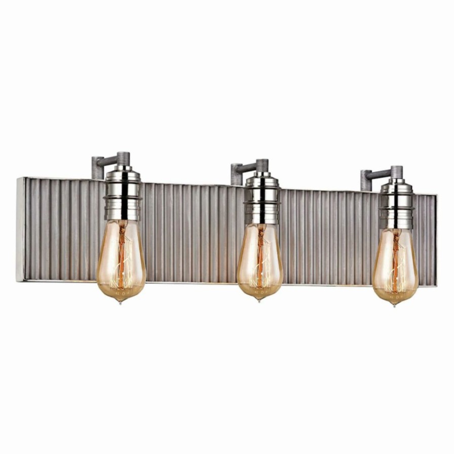 * | Brand New Industrial Elk Lighting Corrugated Steel 15922/3 3 Light Bathroom Vanity Light