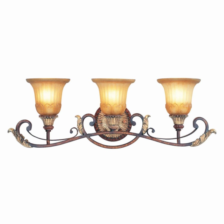 * | Discount Livex Lighting Traditional Livex Villa Verona 8553-63 Vanity Light Verona Bronze Finish With Aged Gold Leaf Accents 30W In.