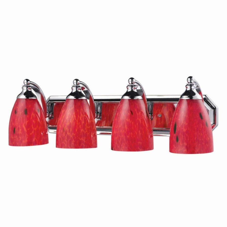 * | Best Deal Transitional Elk Lighting Bath And Spa 570-4 Bathroom Vanity Light With Fire Red Glass