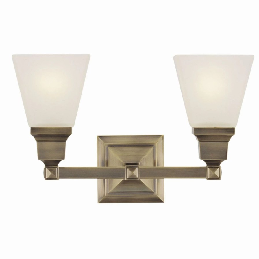 * | New Livex Lighting Modern / Contemporary Livex Mission 1032-01 2-Light Bathroom Wall Light 9.5H In. Antique Brass