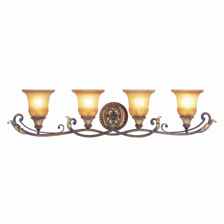 * | Outlet Livex Lighting Traditional Livex Villa Verona 8554-63 Vanity Light Verona Bronze Finish With Aged Gold Leaf Accents 39.5W In.