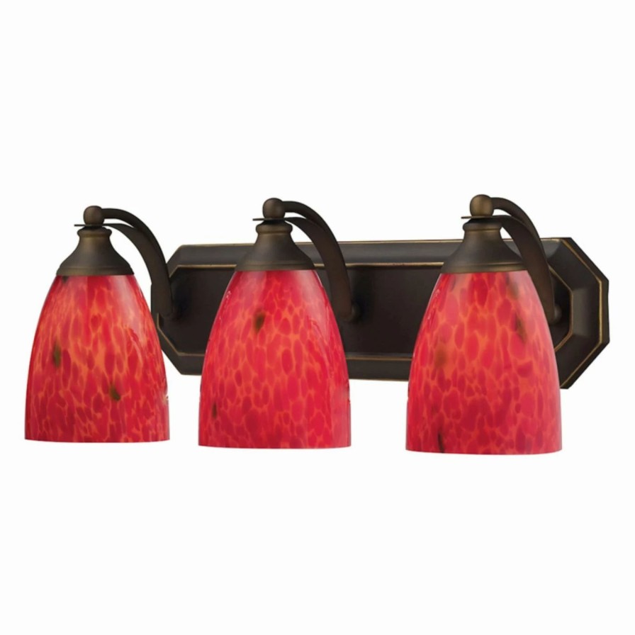 * | Outlet Transitional Elk Lighting Bath And Spa 570-3 Bathroom Vanity Light With Fire Red Glass