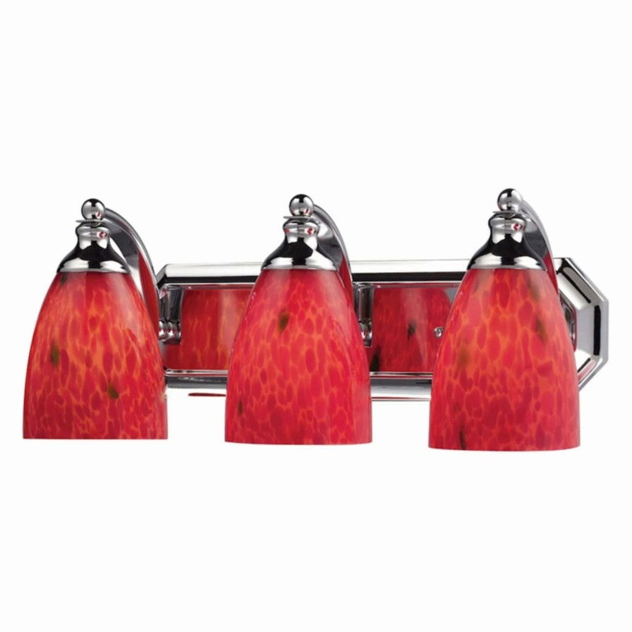 * | Outlet Transitional Elk Lighting Bath And Spa 570-3 Bathroom Vanity Light With Fire Red Glass