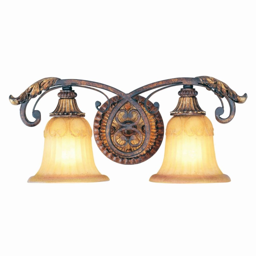 * | New Livex Lighting Traditional Livex Villa Verona 8552-63 Vanity Light Verona Bronze Finish With Aged Gold Leaf Accents 18.5W In.