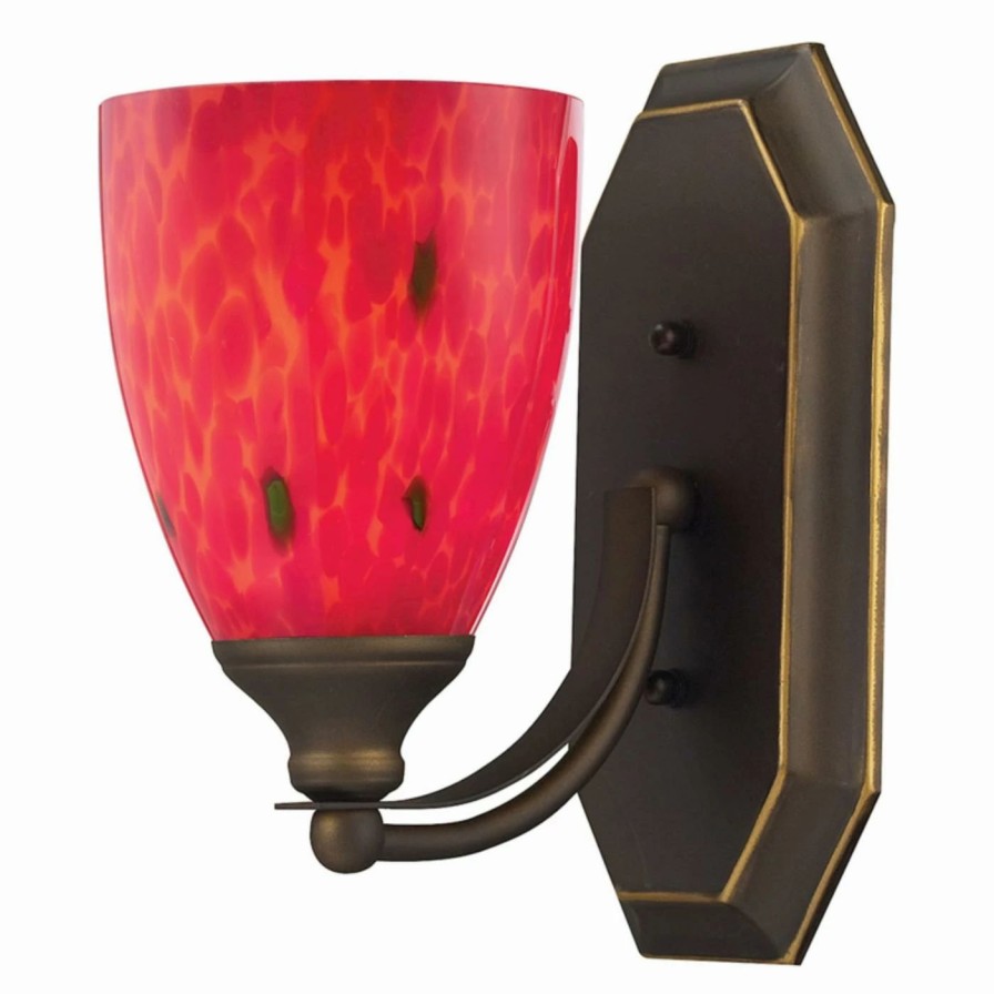 * | Coupon Transitional Elk Lighting Bath And Spa 570-1 Bathroom Vanity Light With Fire Red Glass